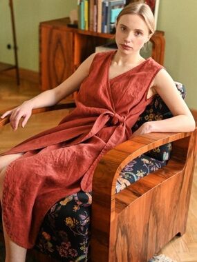 LINENFOX Zoe linen sleeveless midi wrap dress XS